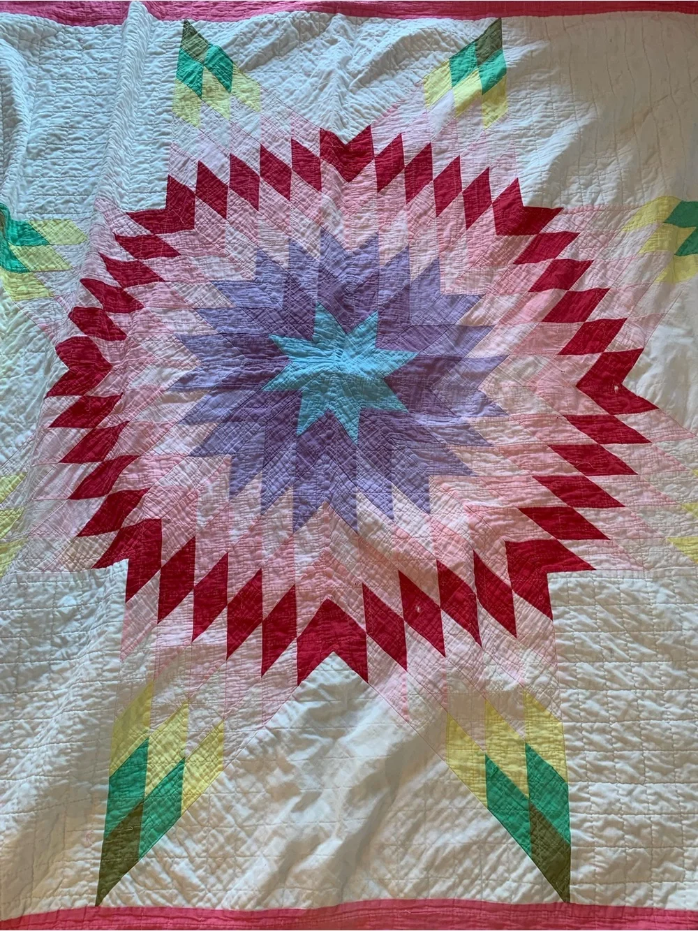 My Granny’s Lone Star Handmade Quilt from 70’s Not perfect but so pretty